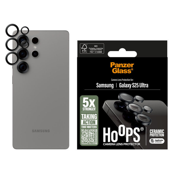 Hoops Ceramic Kameralencse-védő Samsung S25 Ultra készülékhez, Fekete, PanzerGlass