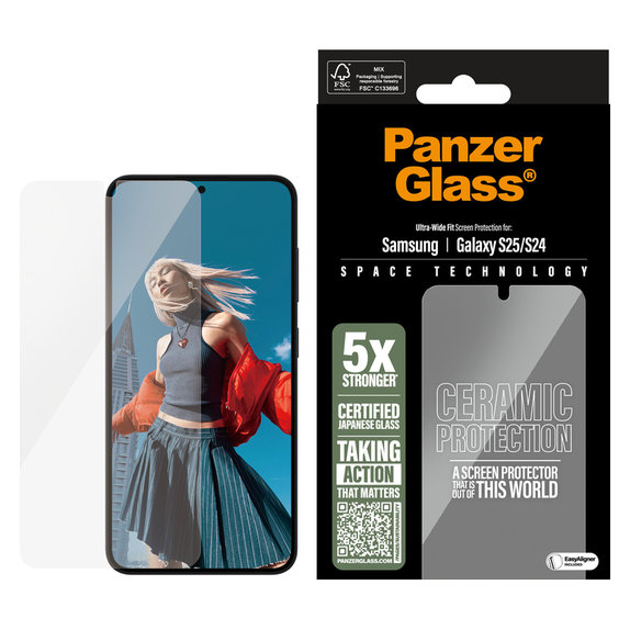 Edzett üveg UWF Ceramic applikátorral Samsung Galaxy S25 készülékhez, Átlátszó, PanzerGlass