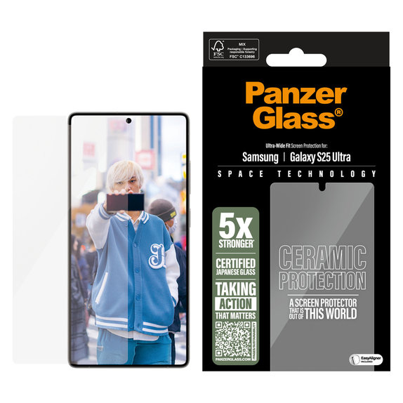 Edzett üveg UWF Ceramic applikátorral Samsung Galaxy S25 Ultra készülékhez, Átlátszó, PanzerGlass