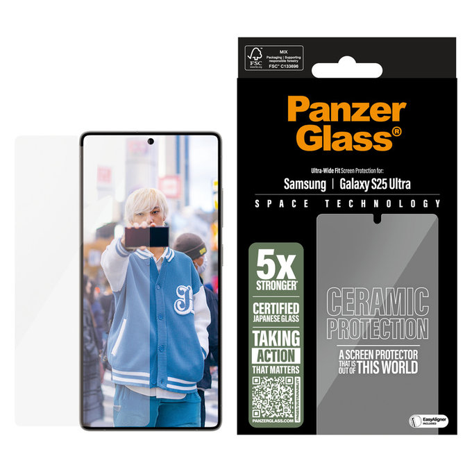 Edzett üveg UWF Ceramic applikátorral Samsung Galaxy S25 Ultra készülékhez, Átlátszó, PanzerGlass