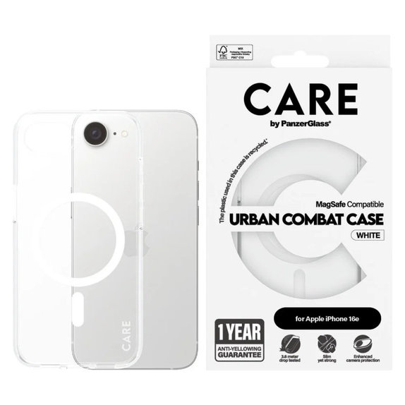 Urban Combat tok MagSafe támogatással iPhone 17e/16e készülékhez, Fehér, CARE
