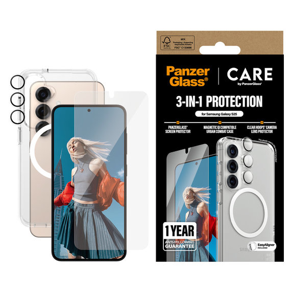 Bundle 3 az 1-ben Samsung Galaxy S25 készülékhez, PanzerGlass