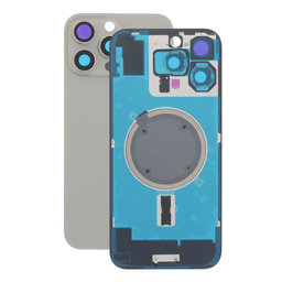 Apple iPhone 16 Pro Max - Hátsó üveg + Kamera lencse + Fémlemez + Magsafe mágnes (Natural Titanium)