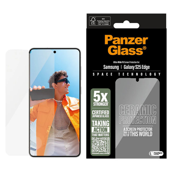 Edzett üveg UWF Ceramic applikátorral Samsung Galaxy S25 Edge készülékhez, Átlátszó, PanzerGlass