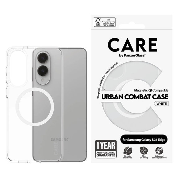 Tok Urban Combat fehér QI-val Samsung Galaxy S25 Edge készülékhez, Átlátszó, PanzerGlass