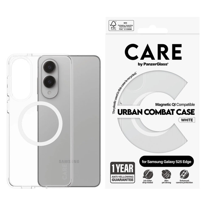 Tok Urban Combat fehér QI-val Samsung Galaxy S25 Edge készülékhez, Átlátszó, PanzerGlass