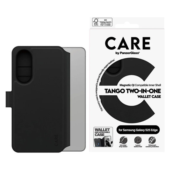 Tok Wallet Tango Two-In-One QI-val Samsung Galaxy S25 Edge készülékhez, Fekete, PanzerGlass