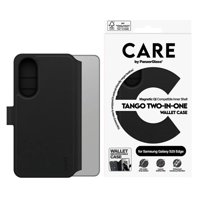 Tok Wallet Tango Two-In-One QI-val Samsung Galaxy S25 Edge készülékhez, Fekete, PanzerGlass
