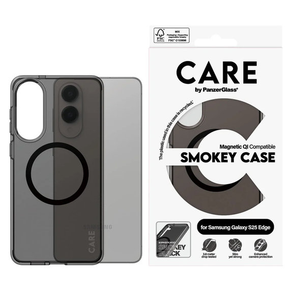 Tok Smokey fekete QI-val Samsung Galaxy S25 Edge készülékhez, Fekete, PanzerGlass
