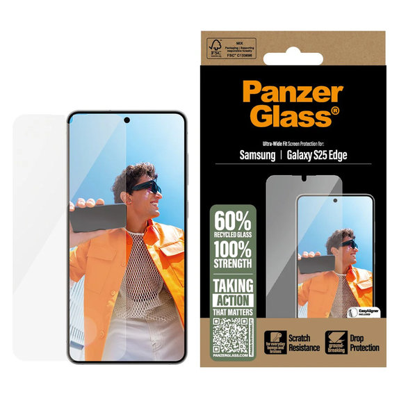 Edzett üveg UWF applikátorral Samsung Galaxy S25 Edge készülékhez, Átlátszó, PanzerGlass