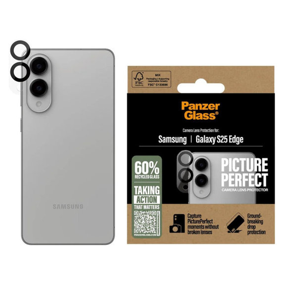 PicturePerfect Kameralencse-védő Samsung S25 Edge készülékhez, Fekete, PanzerGlass