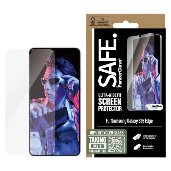 Edzett üveg UWF applikátorral Samsung Galaxy S25 Edge készülékhez, Átlátszó, SAFE by PanzerGlass