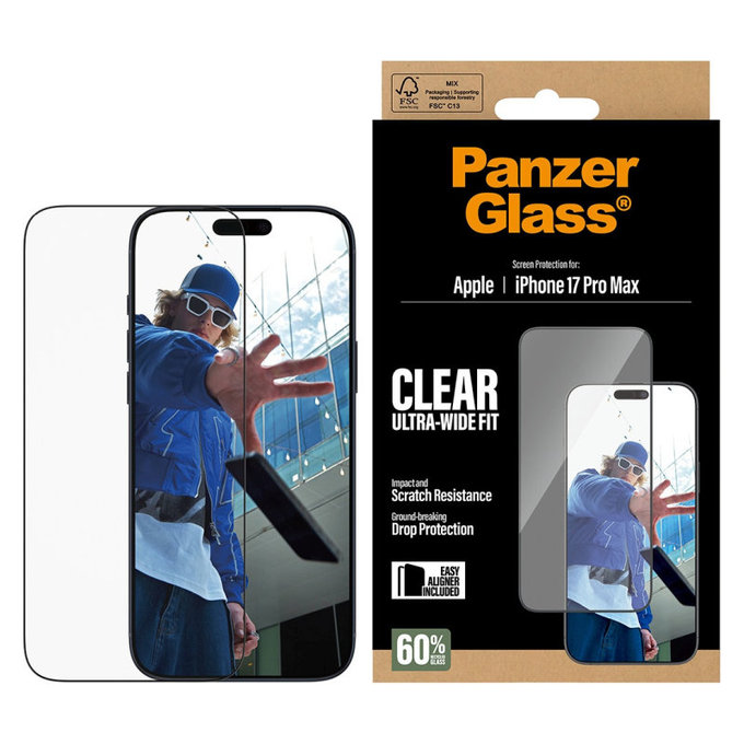 UWF edzett üveg applikátorral iPhone 17 Pro Max, Fekete, PanzerGlass