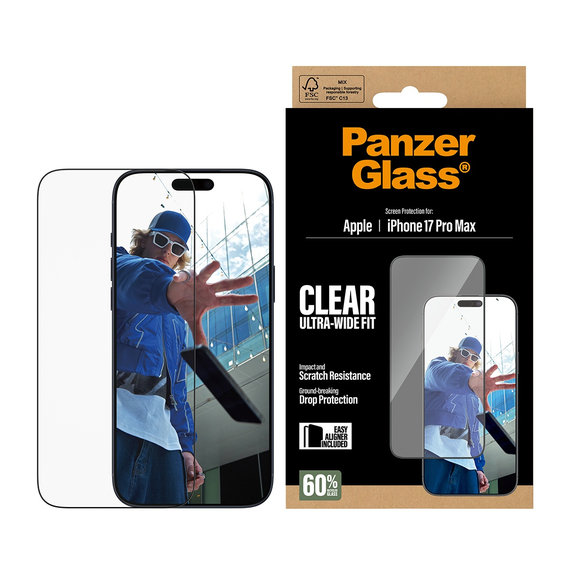 UWF edzett üveg applikátorral iPhone 17 Pro Max, Fekete, PanzerGlass