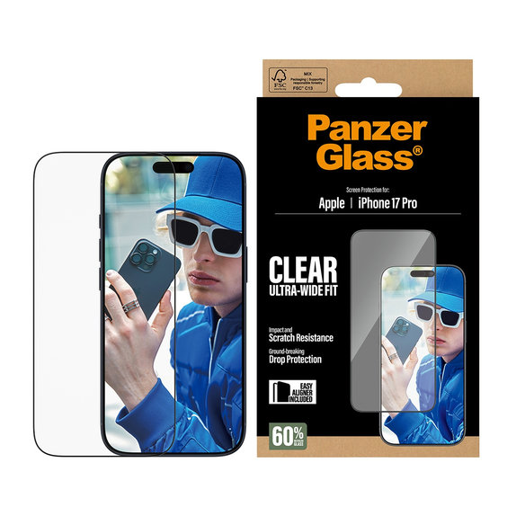 UWF edzett üveg applikátorral iPhone 17 Pro, Fekete, PanzerGlass