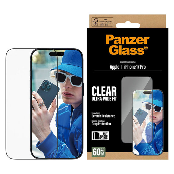 UWF edzett üveg applikátorral iPhone 17 Pro, Fekete, PanzerGlass