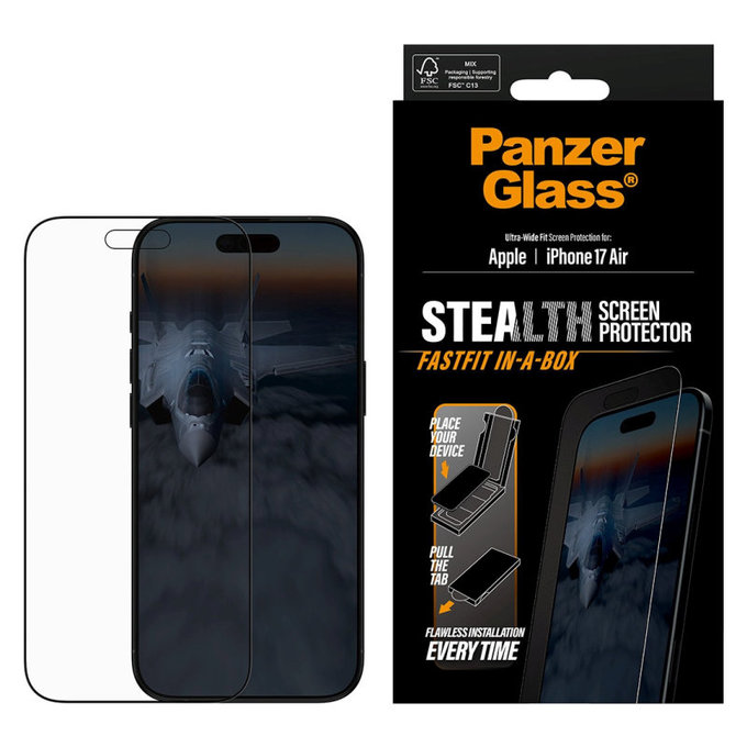 Edzett üveg UWF Stealth Fastfit rendszerrel iPhone 17 Air készülékhez, Fekete, PanzerGlass