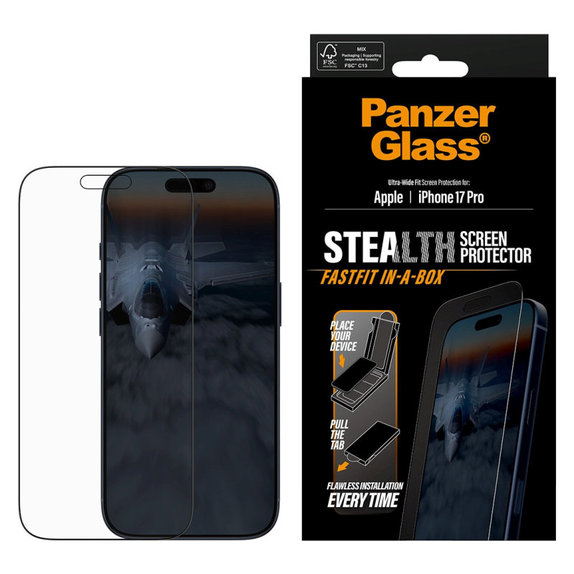 Edzett üveg UWF Stealth Fastfit rendszerrel iPhone 17 Pro készülékhez, Fekete, PanzerGlass