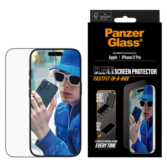 UWF edzett üveg Fastfit applikátorral iPhone 17 Pro készülékhez, Fekete, PanzerGlass