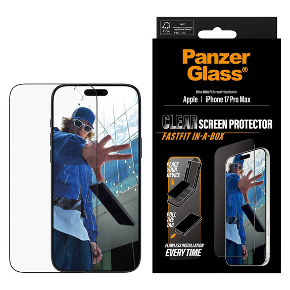Edzett üveg UWF Fastfit rendszerrel iPhone 17 Pro Max készülékhez, Fekete, PanzerGlass