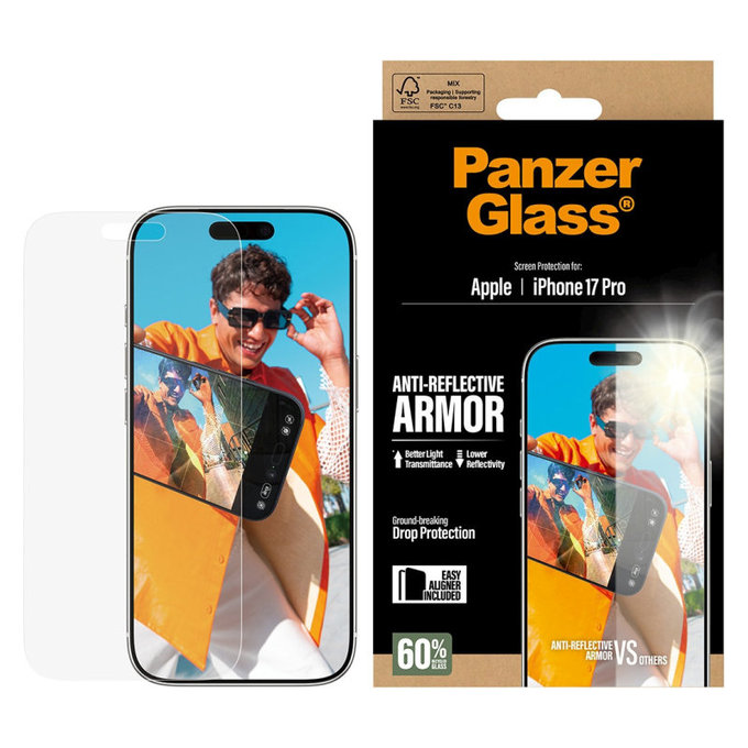 Edzett üveg Anti-Reflective applikátorral iPhone 17 Pro készülékhez, Fekete, PanzerGlass