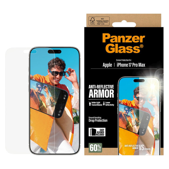 Edzett üveg Anti-Reflective applikátorral iPhone 17 Pro Max készülékhez, Fekete, PanzerGlass