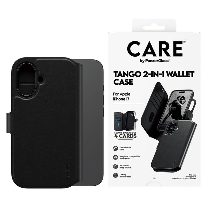 Wallet Tango Two-In-One tok MagSafe támogatással iPhone 17 készülékhez, Fekete, CARE