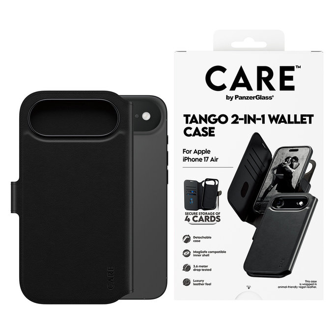Tok Wallet Tango Two-In-One MagSAFE by PanzerGlass-fel iPhone Air készülékhez, Fekete, PanzerGlass