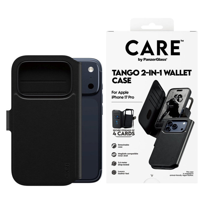 Wallet Tango Two-In-One tok MagSafe támogatással iPhone 17 Pro készülékhez, Fekete, CARE