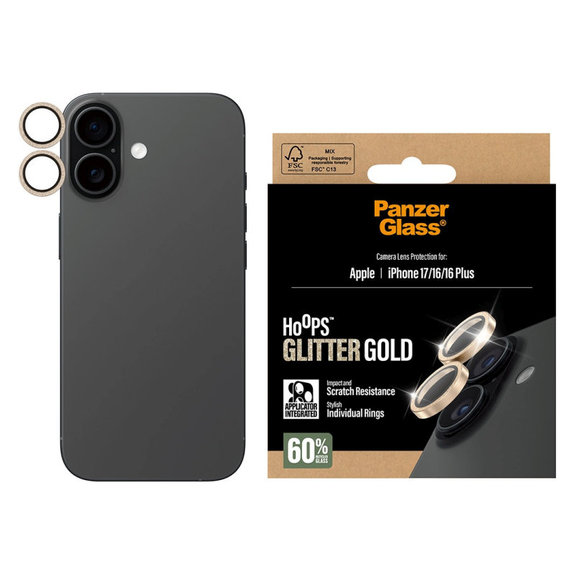 Hoops Kameralencse-védő iPhone 17/16 Plus/16 készülékhez, Glitter Gold, PanzerGlass