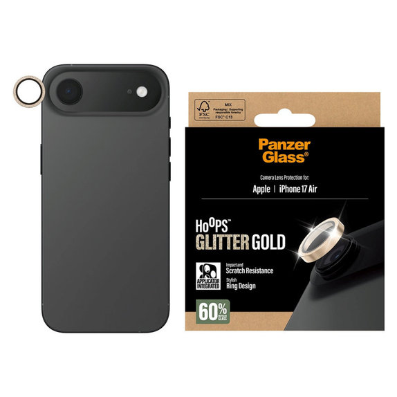 Hoops Kameralencse-védő iPhone 17 Air készülékhez, Glitter Gold, PanzerGlass