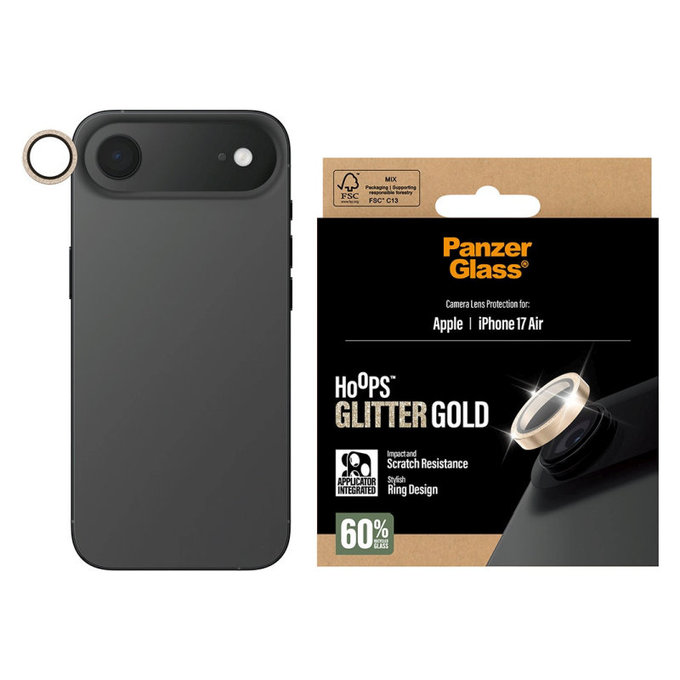 Hoops Kameralencse-védő iPhone 17 Air készülékhez, Glitter Gold, PanzerGlass