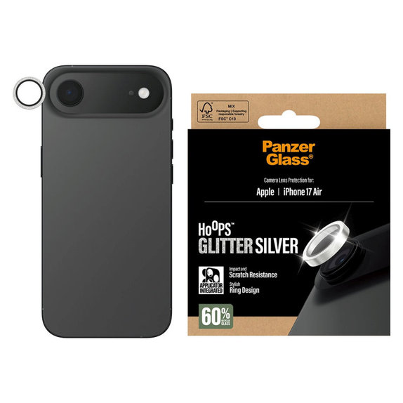 Hoops Kameralencse-védő iPhone 17 Air készülékhez, Glitter Silver, PanzerGlass