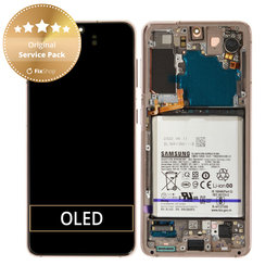 Samsung Galaxy S21 G991B - LCD Kijelző + Érintőüveg + Keret + Akkumulátor (Violet) - GH82-27254B Genuine Service Pack