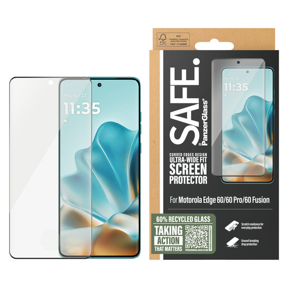 Edzett üveg UWF Motorola Edge 60/60 Pro/60 Fusion készülékhez, Fekete, SAFE by PanzerGlass
