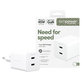 Utazóadapter Grand Prix 2x USB-C, GaN, 45 W PD, Ezüst-fehér, empower