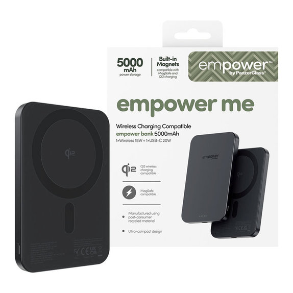 Vezeték nélküli PowerBank 5000 mAh, 20 W, MagSafe kompatibilis, Qi2/USB-C, Space Black, empower