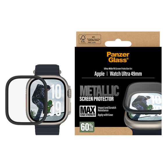 Edzett üveg UWF METALLIC Apple Watch Ultra 49 mm készülékhez, Fekete, PanzerGlass