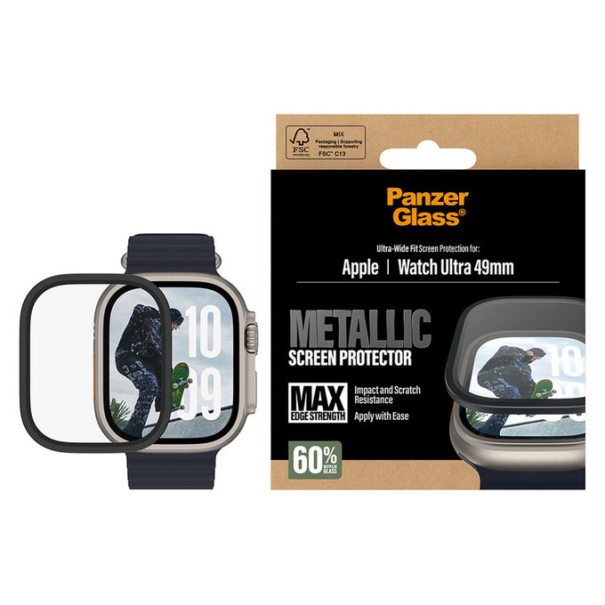 Edzett üveg UWF METALLIC Apple Watch Ultra 49 mm készülékhez, Fekete, PanzerGlass
