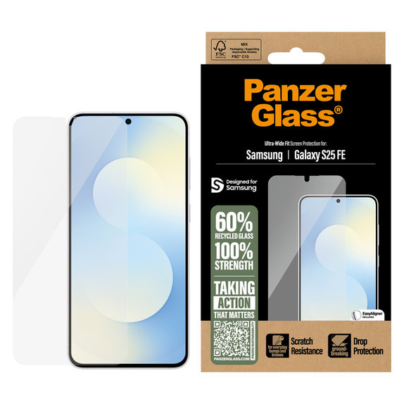 Edzett üveg UWF applikátorral Samsung Galaxy S25 FE készülékhez, Átlátszó, PanzerGlass
