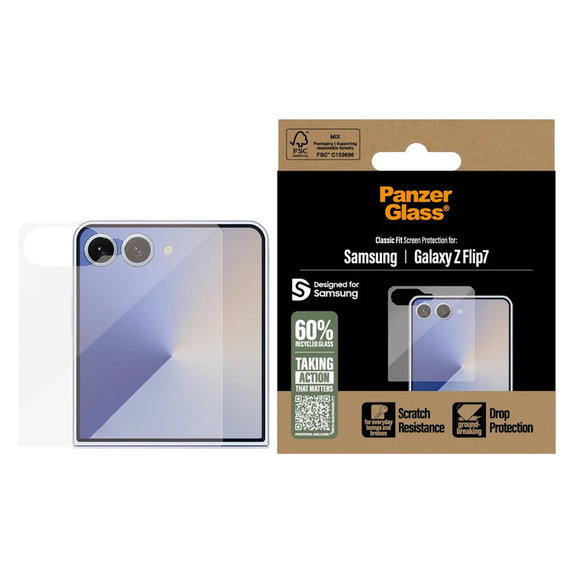 Edzett üveg Classic Fit Samsung Galaxy Z Flip7 készülékhez, Átlátszó, PanzerGlass