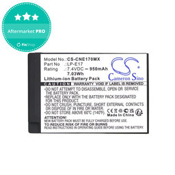 Akkumulátor Canon EOS, 950mAh, Li-Ion, 7.4V, LP-E17, HQ