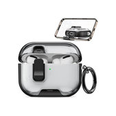 Szilikon tok, AirPods Pro 3, fekete, telefontartóval és karabinerrel