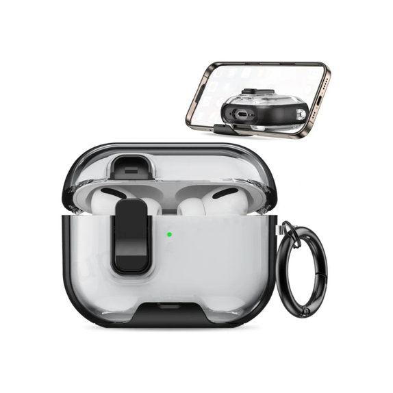 Szilikon tok, AirPods Pro 3, fekete, telefontartóval és karabinerrel