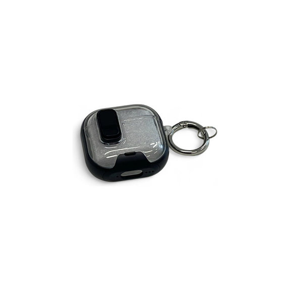Szilikon tok, AirPods 4, fekete, telefontartóval és karabinerrel