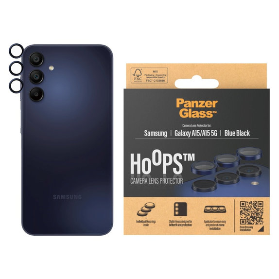 Hoops Kameralencse-védő Samsung A15/A15 5G készülékhez, Kék/Fekete, PanzerGlass