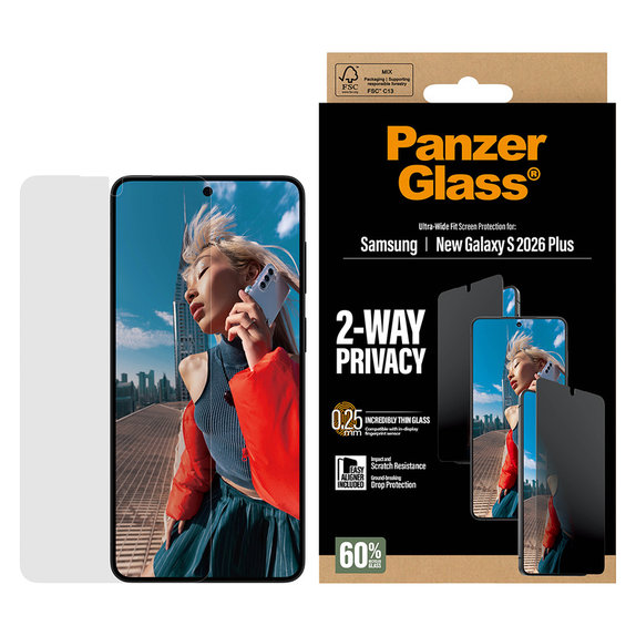 Edzett üveg UWF 2-Way Privacy applikátorral Samsung Galaxy S26+ készülékhez, Átlátszó, PanzerGlass