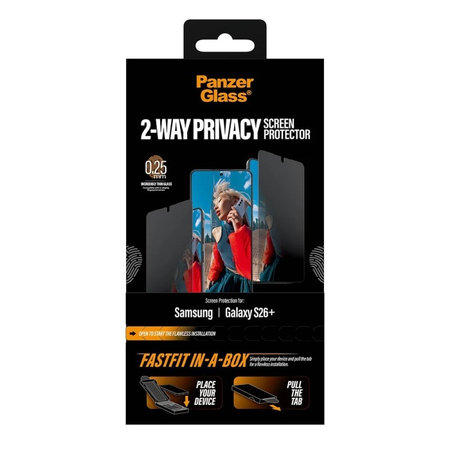 PanzerGlass - UWF 2-Way Privacy edzett üveg FASTFIT In-A-Box csomaggal Samsung Galaxy S26+ készülékhez, átlátszó