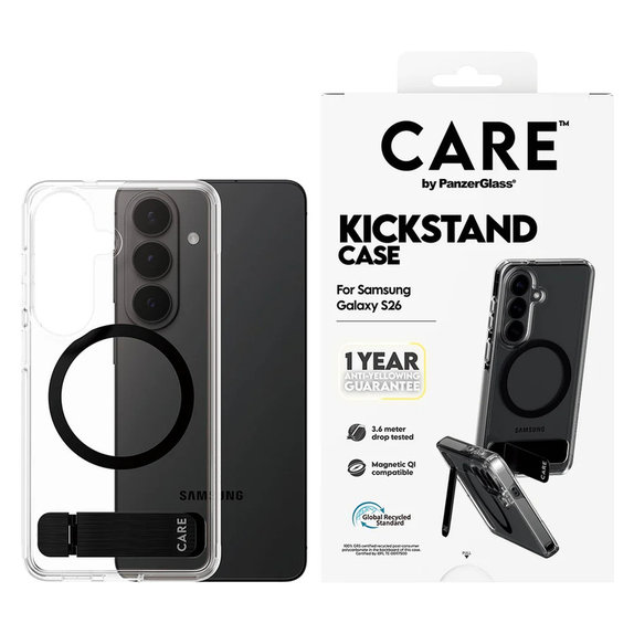 Tok Kickstand fekete QI-val Samsung Galaxy S26 készülékhez, Átlátszó, PanzerGlass
