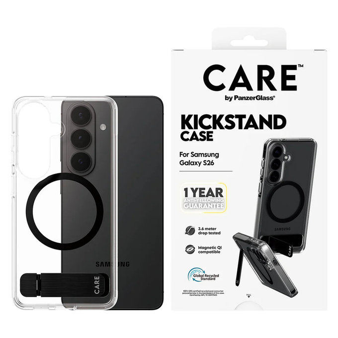Tok Kickstand fekete QI-val Samsung Galaxy S26 készülékhez, Átlátszó, PanzerGlass